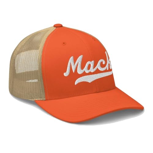 Mack Hat Mack Trucker Hat Baseball Script Embroidered Cap Vintage Sports Mesh Swoosh Gift Souvenir Headwear OH Rustic Orange/Khaki