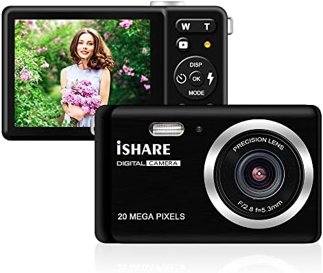 Digital Camera for Photography, 20MP Rechargeable Point and Shoot Digital Camera with 2.8" LCD 8X Digital Zoom for Kids Teens Elders（Black）