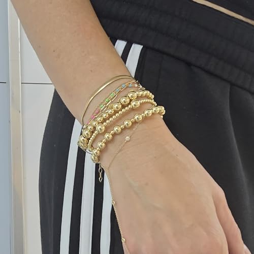 Anela 14kt Gold Filled Tarnish-Free Beaded Stretch Bracelet for Women - Elegant 3mm and 7mm Beads 6