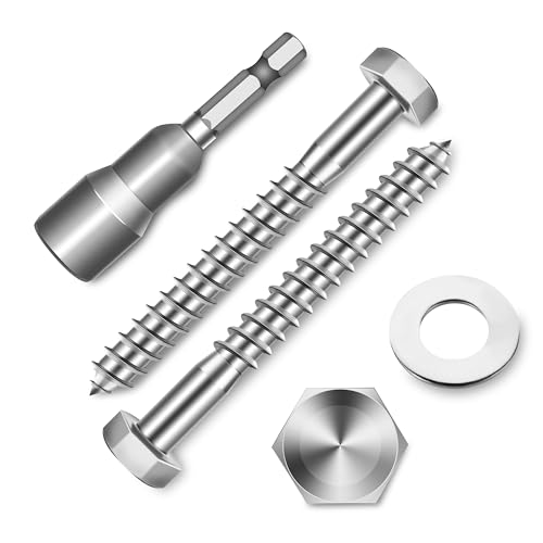 (10-Set) 3/8 x 3 Lag Screws for Wood, Stainless Steel Heavy Duty Hex Head Lag Bolts, ASME B18.2.1 Commercial/Industrial Grade Mounting Screws Bolts Kit by Marysino