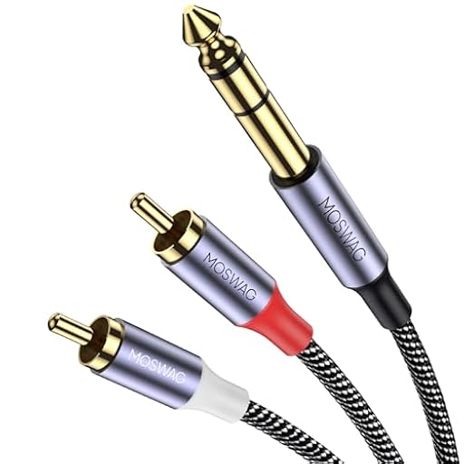 MOSWAG Cable De 6,35 mm a 2RCA, 6,35mm 1/4 Inch TRS Macho a 2 RCA Macho Cáscara de Cobre Heavy Duty Estéreo Adaptador de Audio y Divisor RCA Cable Chapado en Oro | Ya disponible en tu tienda friki favorita! En mundofriki.es!