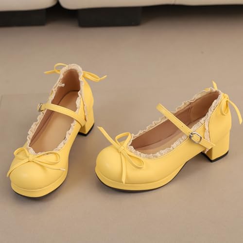 Women's Sweet Cute Bow Platform Lolita Mary Jane Pumps Round Toe Low Block Chunky Heels Ankle Strap Buckle Prom Party Princess Dress Shoes2