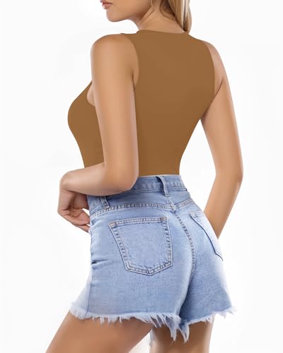 Image of MANGOPOP Women's Tank Top Bodysuit Crew Neck Sleeveless Racerback Halter Ribbed Body Suits Sexy Summer Going Out Tops