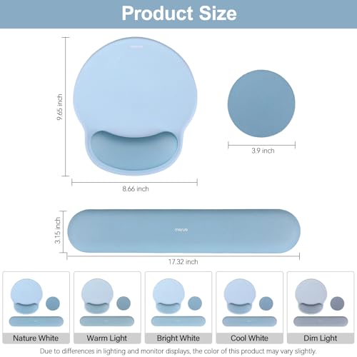 Image of MOSISO Wrist Rest Support for Mouse Pad&Keyboard Set, Circle Curved Ergonomic Mousepad&Coaster Non-Slip Base Home /Office Pain Relief&Easy Typing Pad with Soft Cloth&Raised Memory Foam, Air Blue