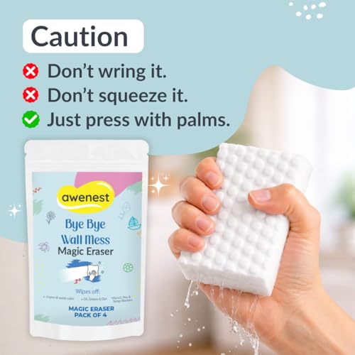 Image of awenest Magic Eraser Cleaning Sponge- Pack of 12 | Chemical-Free, Multi-Purpose Wall & Stain Remover | Super Scrub for Kitchen, Bathroom, Walls, Shoes & More - Tough on Stains, Gentle on Surfaces