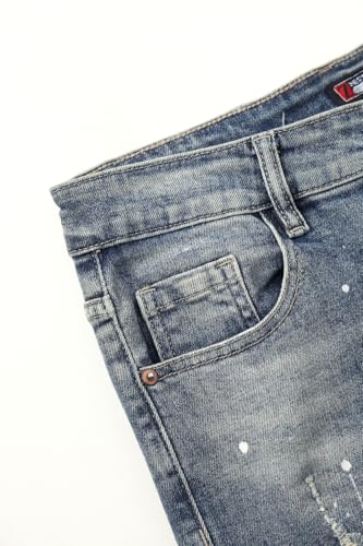 Men's Fashion Skinny Elastic Small Leg Jeans with Ripped and Pockets for Daily Travel Distressed Jeans4