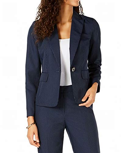 Le Suit Pinstripe Two-Button Jacket Pants Suit Navy/White 18