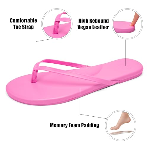 Image of INMINPIN Flat Flip Flops with Arch Support for Women - Memory Foam Flats Summer Sandals 2026 - Ultra Comfort Vegan Leather Thong Sandals Summer Beach Slide