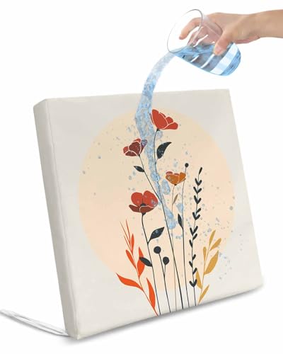 2 Pack Boho Floral Flower Waterproof Cushion Covers with Ties Outdoor Patio Chair Seat Cushion Slip Covers Replacement(Only Cover) Bohemian Botanical Middle Century Plant 22''x20''x4''