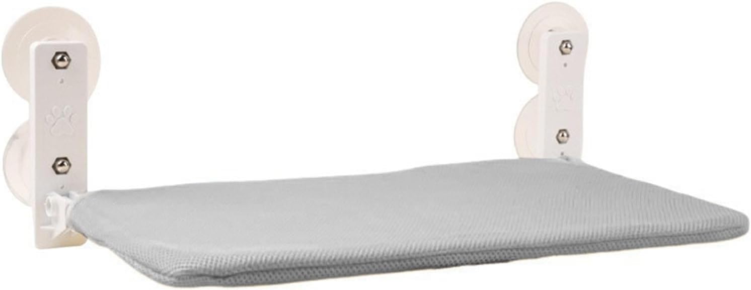 Cat Window Perch, Foldable Cat Hammock with Strong Suction Cups, Plush Window Mounted Bed for Indoor, Holds Up to 40lbs(30 * 60cm,Beige Fluff)