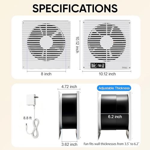 Image of 8 inch Room to Room Air Transfer Fan with Remote, 320CFM Through Wall Fan | 8 inch Room to Room Fan with Temperature Control, Reversible Airflow Design, 10 Speeds, Quiet Balance Exhaust Vent for Closet