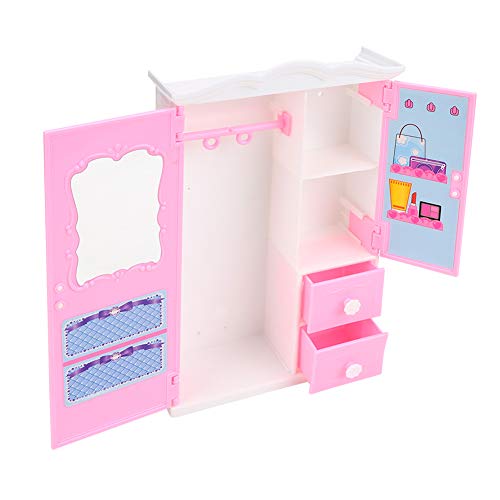 Preisvergleich Produktbild Hztyyier Puppenkleiderschrank, Verträumte Kleiderschrank Spielzeug Rosa Lagerschrank Möbel Mädchen Rolle Spielen Puppenhaus Spielzeug Zubehör