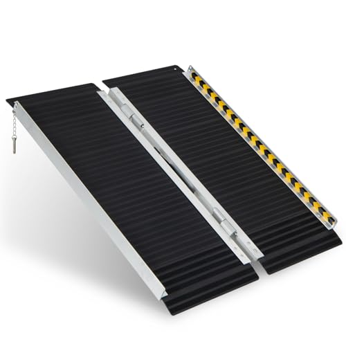 IRONAMX Portable Wheelchair Ramp 3FT, Non-Slip Aluminum Threshold Ramp w/Carrying Handle, Folding Mobility Scooter Ramp for Home Steps Stairs Doorway Curbs (3FT, for Height 3''-9'')