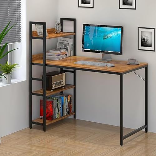 Image of Callas Computer Desk with Bookshelf - Modern Industrial Study Table with Storage Shelves for Home Office, Bedroom, or Study - Space-Saving Laptop Workstation Desk (ST-20-Walnut) (Walnut, ST-20)
