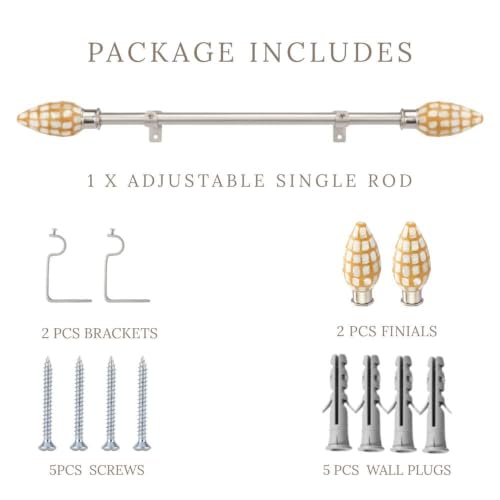 Image of The Decor Mart 28 inch-48 inch Adjustable Curtain Rod for Door & Windows with Brackets Set Curtains Hanging Extendable Stailness Steel Pipe Holder with Honey Comb MOP Finial (Silver, 0.75 inch Diameter)