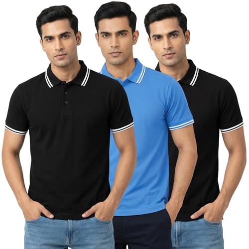Image of Hangout Hub Hybrid Men's Polycotton Polo T-Shirt | Solid Finish | 260 GSM Premium Fabric | Half Sleeve Collared Neck | Regular Fit | Casual & Office Wear | Set of 1, 2 & 3