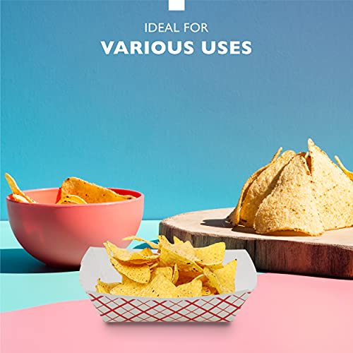 [250 Pack] 0.5 Lb Heavy Duty Disposable Red Check Paper Food Trays Grease Resistant Fast Food Paperboard Boat Basket For Parties Fairs Picnics Carnivals, Holds Tacos Nachos Fries Hot Corn Dogs #TOP7