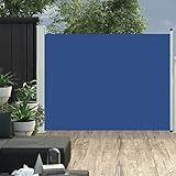 Seitenmarkise Ausziehbar 170 x 500 cm Terrassen-Sichtschutz Ausziehbare Markise, Sonnenschutz, UV-Beständig, Reiß- & Wasserfest, für Terrasse Balkon, Seitenrollo mit Bodenhalterung, Blau