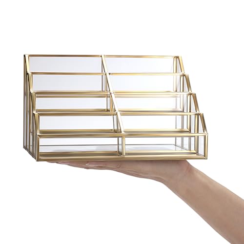 Tarjetero de cristal con 8 compartimentos metálicos dorados 8
