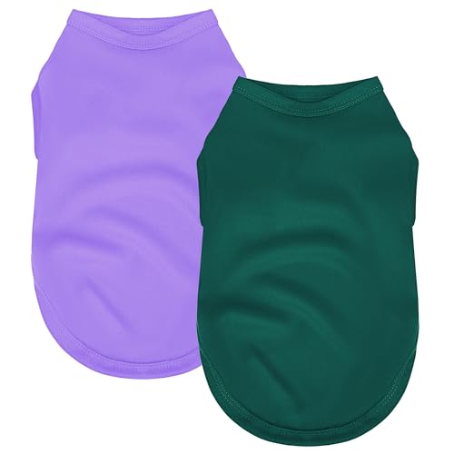 2 Pack Solid Color Dog Shirts - Lightweight, Quick Dry, Breathable Pet T-Shirts for Small to Large Dogs - Stretchy, Durable, Ideal for All Seasons and Holidays.Green Purple S