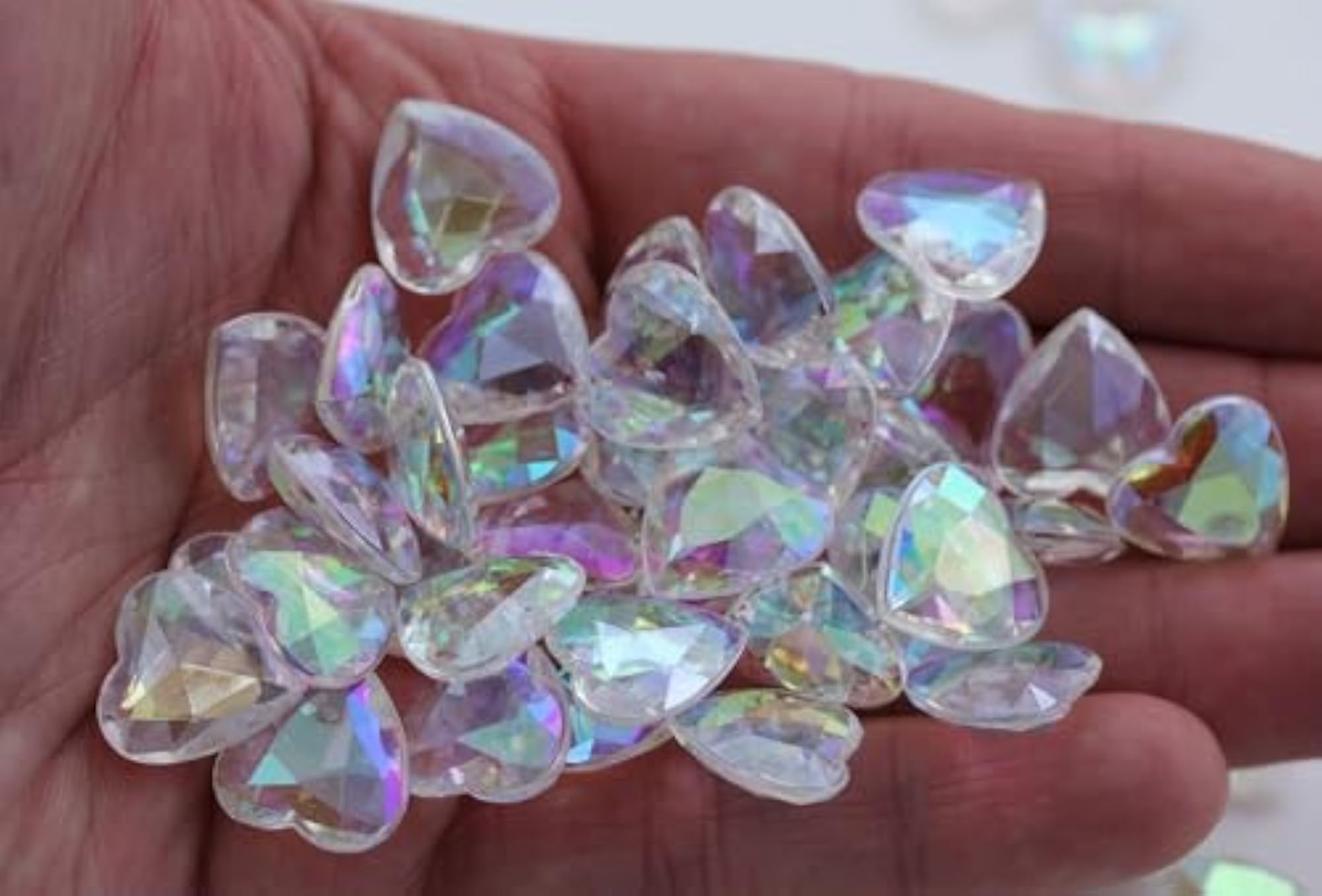 100PCS Crystal Heart Decorating Gems, AB Coating
