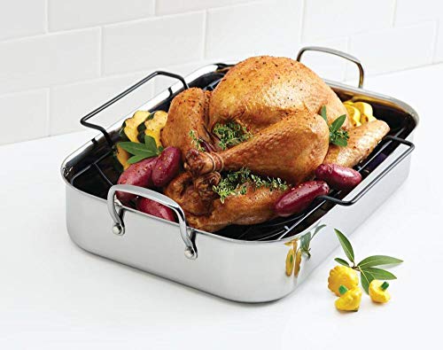 Anolon Triply Clad Stainless Steel Roaster / Roasting Pan With Rack - 17 Inch X 12.5 Inch, Silver #TOP1