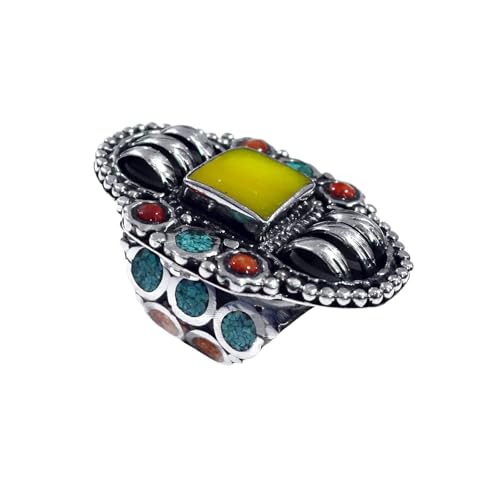 Bague turquoise fait main réglable en plaqué argent pour femme