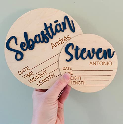 Wooden & Acrylic Baby Name Birth Announcement Sign For Hospital - Custom Engraved 3D Baby Name Plaque - Birth Announcement - Modern Newborn Photo Prop - Hospital Name Sign - Personalized Newborn Gift - Keepsake 6" Inch #TOP4