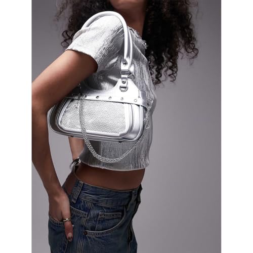 Image of Women's Y2K Purse Shoulder Bag Top Handle Handbag Small Punk Hobo Clutch Purses Bags Trendy Trendy Leather Buckle Punk Purses