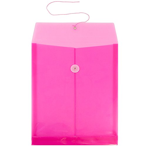 Jam Paper Plastic Envelopes With Button & String Tie Closure - Letter Open End - 9 3/4 X 11 3/4 - Fuchsia - 12/Pack #TOP1