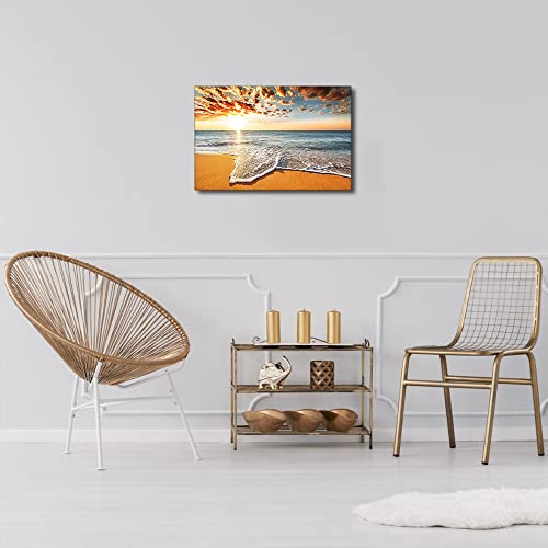 TISHIRON Canvas Wall Art Framed Ocean Waves Beach Painting Decor for Living Room Bedroom Bathroom Wall Décor Scenery Dining Room Decorative 8x12inch (20x30cm) - Image 2