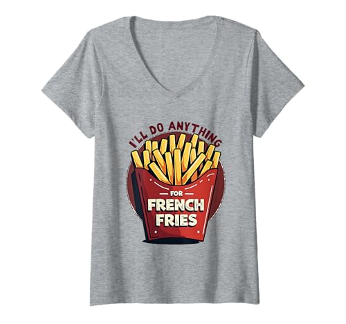 Donna Foodie Humor Crispy Fries Fast Food Theme Maglietta con Collo a V