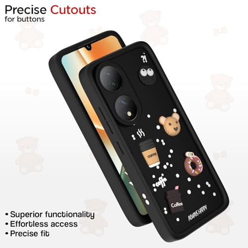 Image of Outlouders Back Cover for Vivo Y100 5G | 3D Cartoon Bear Cute Fun Silicone Full Body Protection Bumper Case (Black)