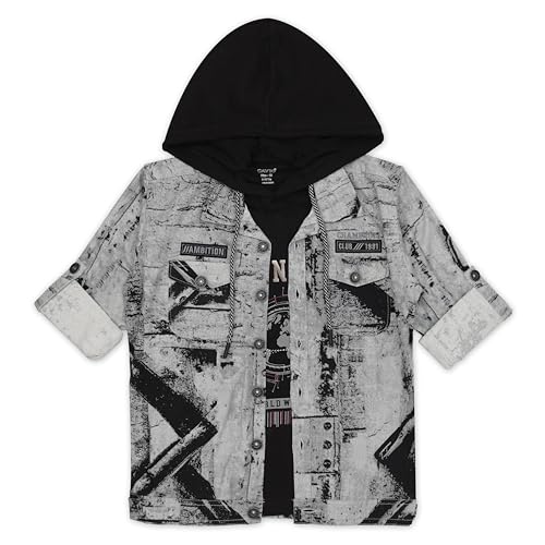 Image of CAVIO Boys Printed Casual Jacket With Hooded T-Shirt