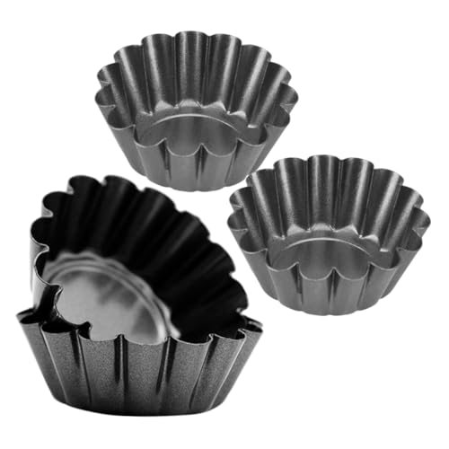 Cabilock 4pcs Non Stick Carbon Steel Tart Molds Heavy Duty Fluted Design for Baking Egg Tarts Cupcakes and Puddings and Elegant Bakeware for Home Use