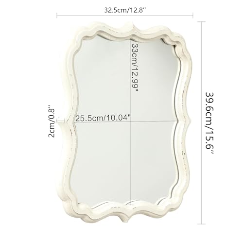 Rustic White Small Scalloped Wall Mirror 12" x 15", Mirror Wall Decor, Decorative Wall Mounted Mirrors, Bathroom Mirrors for Vanity, Distressed Finish Vintage Wall Mirror for Living Room - Image 4