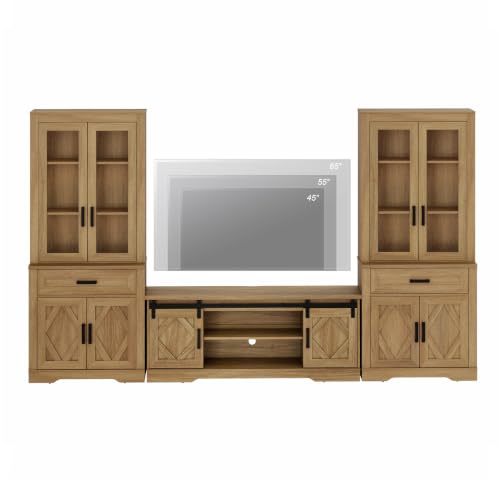 Image of WAMPAT Farmhouse Entertainment Center with Bookshelves for 65 inch TV