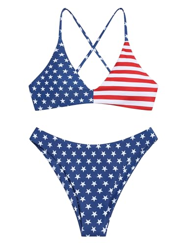 Image of ZAFUL Women's Tie Back Padded High Cut Bralette Bikini Set Two Piece Swimsuit