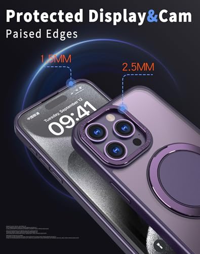 Coque iPhone 15 Pro anti-chute pour éviter les bris d'écran avec béquille et MagSafe violet