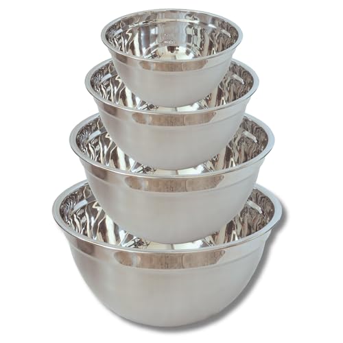 Kit Com 4 Tigelas Bowls de 14, 18, 22 e 26 cm de Diâmetro. Feitas de Aço Inox, Com Brilho Interno e