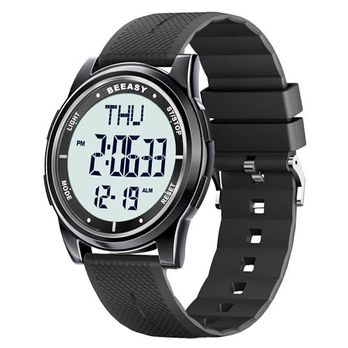 Beeasy Digital Watch Waterproof with Stopwatch Alarm Countdown Dual Time, Ultra-Thin Super Wide-Angle Display Digital Wrist Watches for Men Women