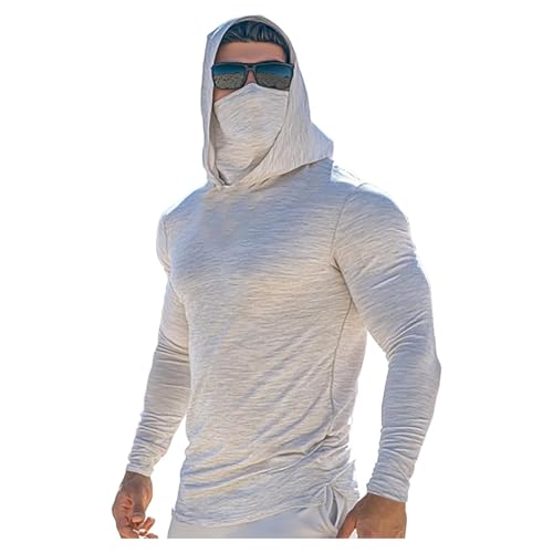 Men's UPF 50+ Sun Protection Hoodie Shirts Long Sleeve UV Hiking Running Shirt Swim Fishing Quick Dry Rash Guard