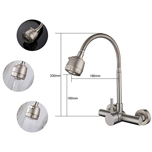 HomeLava Edelstahl Wasserhahn Wandmontage Küchenarmatur 360° drehbar Küche Wand Spültischarmatur Einhebelmischer Mischbatterie - Image 6