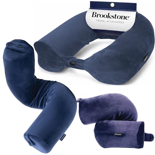 Image of Brookstone Free Form Travel Pillow Lightweight Flexible Memory Foam Pillow | Adjustable Internal Spine Shapes Into a U, Roll or Curve for Neck, Back or Side-Sleeper Support, Foldable for Any Trip