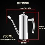 KSENDALO Stainless Steel Olive Oil Dispenser - 24oz/700mL Leakproof Oil Bottle, Premium One-Piece Design with Long Narrow Spout, Vertical Handle Kitchen Cruet for Precision Pouring | Leakproof Oil Bottle, One-Piece Body, w/Long Spout Vertical Handle 
