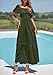 PRETTYGARDEN Womens Summer Puff Short Sleeve Maxi Dress Square Neck Smocked Tiered Ruffle A Line Long Flowy Beach Dresses (Army Green,Large)