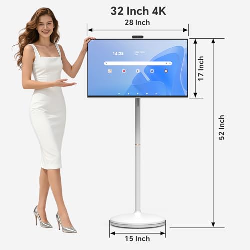 Image of 32 inch 4K Smart Portable TV on Wheels, Anti-Glare Touch Screen | Built-in Battery, Built-in Speakers Camera, Full Swivel Rotation