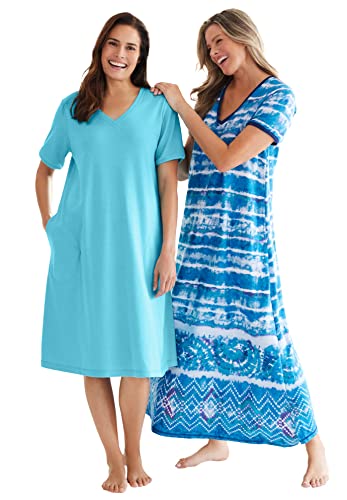 Dreams & Co. Women's Plus Size Long T-Shirt Lounger House Dress Or Nightgown - 7X, Caribbean Blue #TOP4