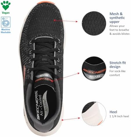 Skechers Men's, Arch Fit Takar Sneaker Black/Orange 12 M | Image 3