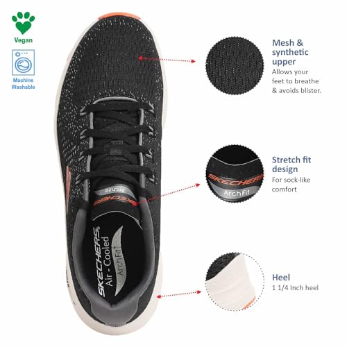 Skechers Men's, Arch Fit Takar Sneaker Black/Orange 8.5 M